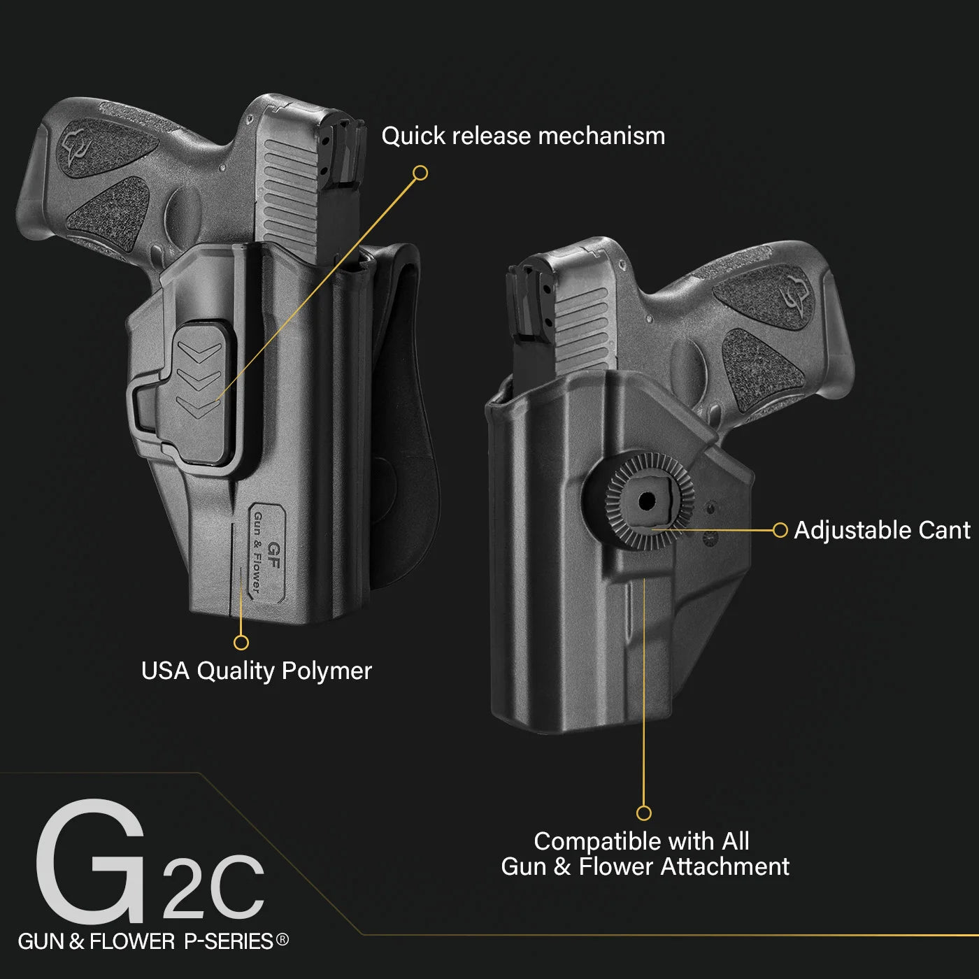 Holster Fit Taurus TS9, TH 9, G2C/3C OWB Index Release Polymer Holster with Paddle 9mm/.40 Pistol Holder Right Hand Gun&Flower