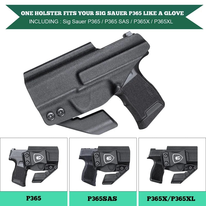 IWB KYDEX Sig P365 Holsters with Claw Fit Sig Sauer P365 / P365 SAS / P365X / Sig Sauer P365XL Pistol with Red Dot Gun Bags